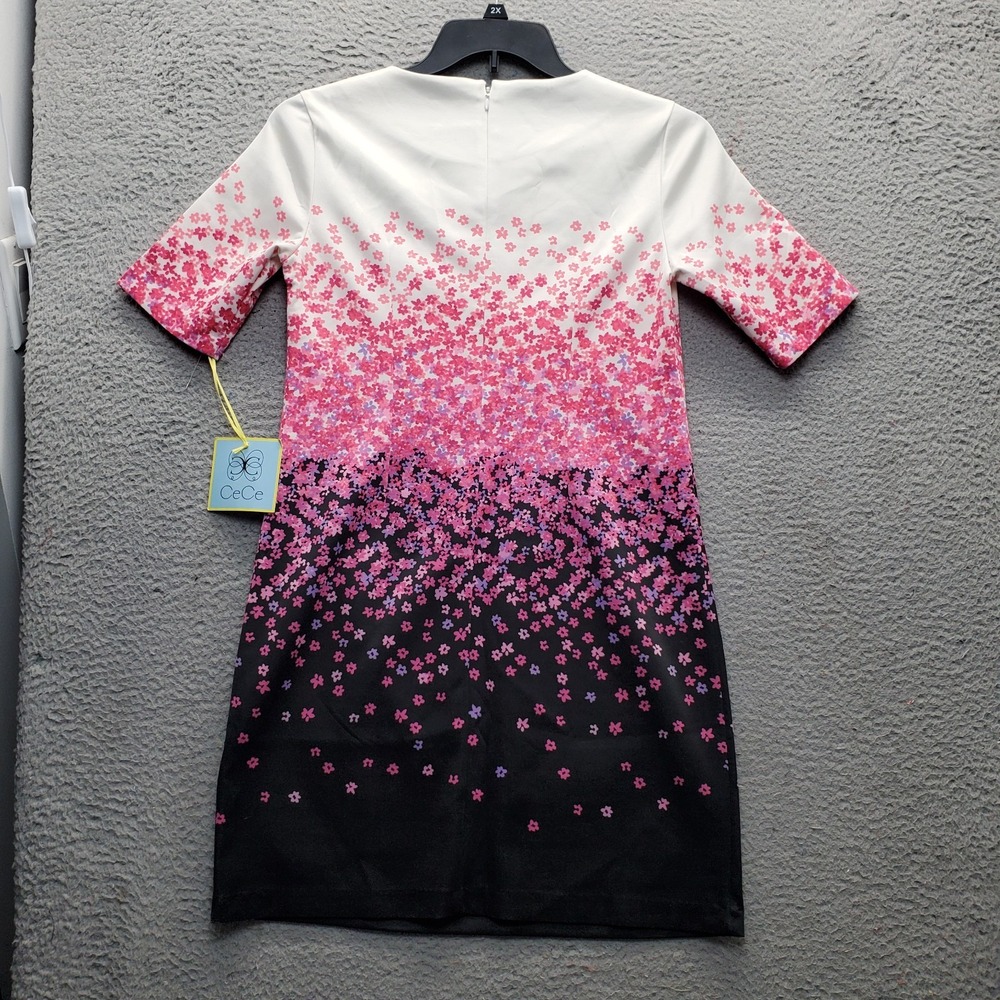 CeCe Shift Dress Womens S Multi Micro Floral Ombre Round Neck Stretch Back Zip - Picture 2 of 10